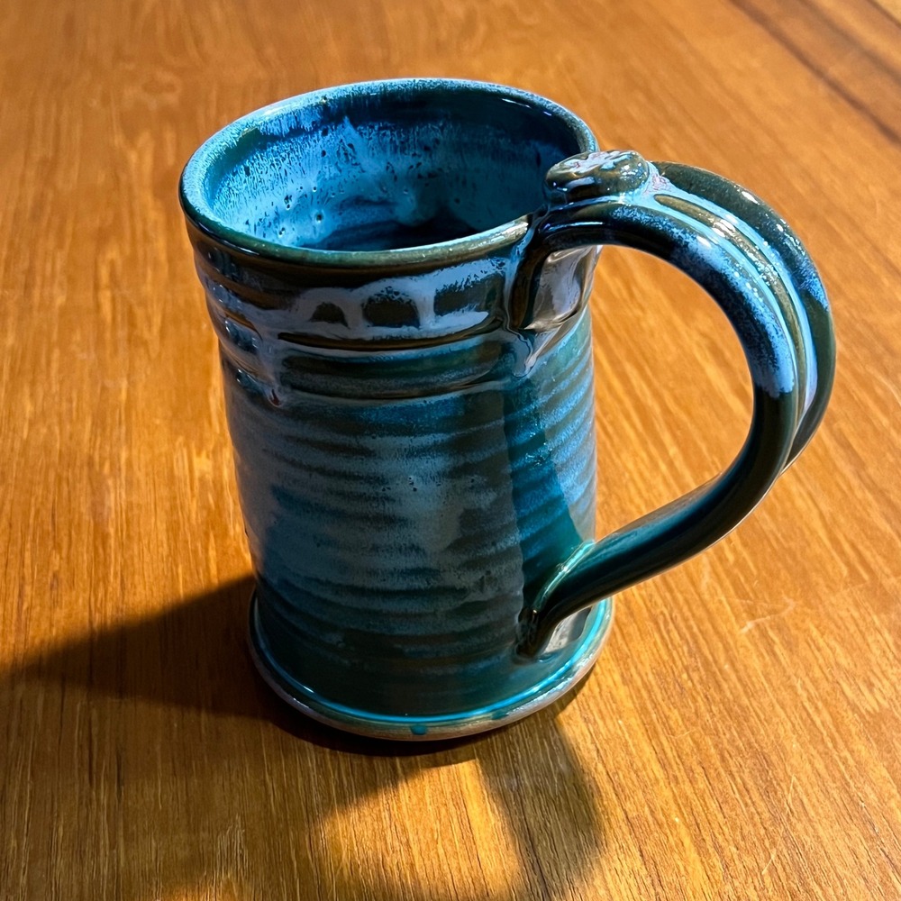 Handmade‎ Pottery Blue Green Glazed Stoneware Ceramic  Artisan Thrown Coffee Mug